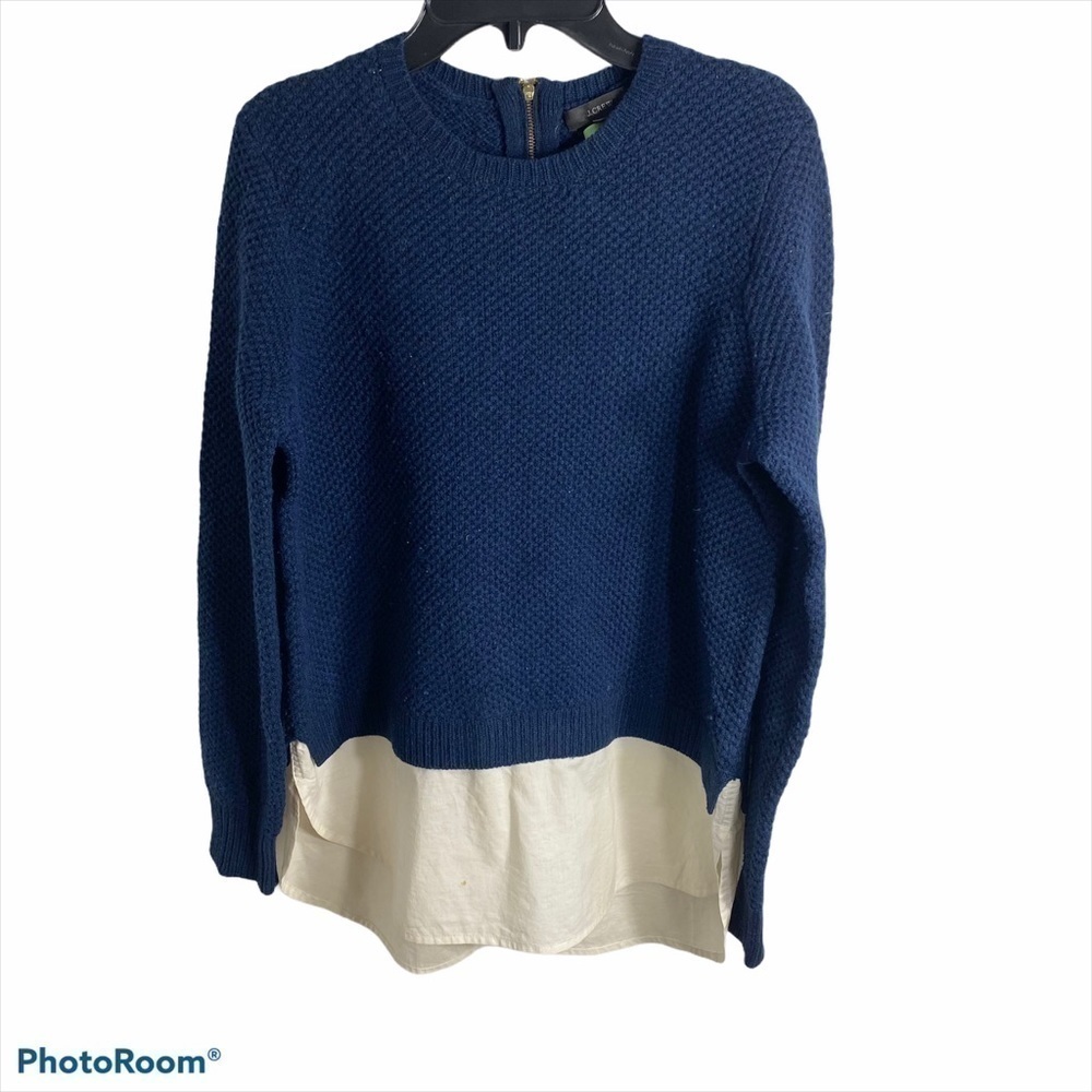 J.Crew Wool Skirt Tail Sweater Small Blue White